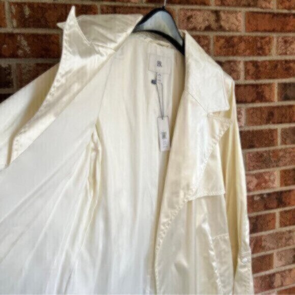 NWT! Banana Republic Maja Satin Trench Coat Iced Vanilla Ivory - Size Petite L - Picture 11 of 16